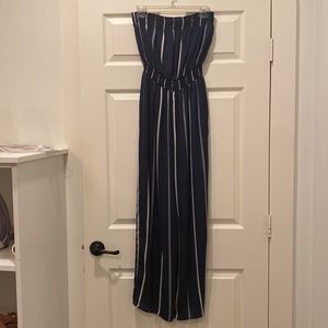 Navy blue stripe jump suit